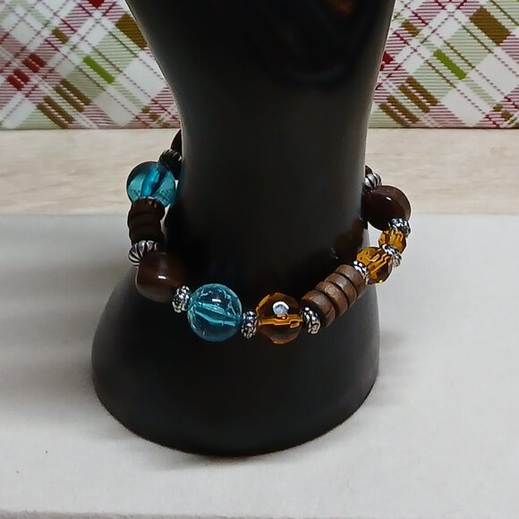 Hand Crafted Stretchy Glass Beaded Silver Tone Bracelet Fashion Jewelry #38 - Picture 9 of 11